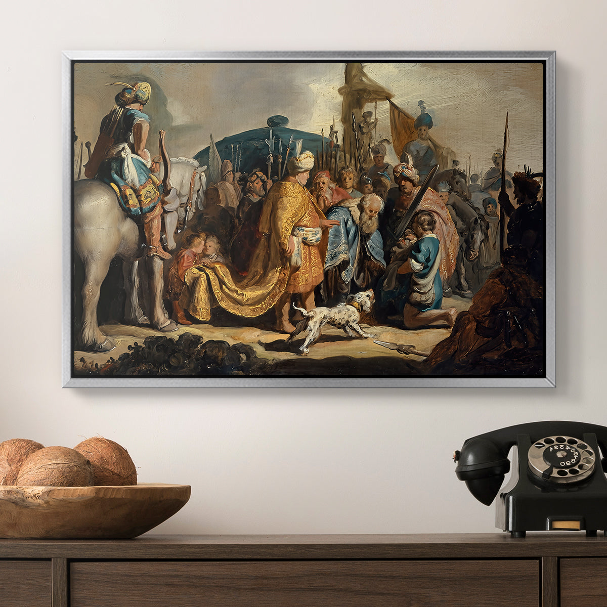 David with Goliath's Head in front of Saul, for Rembrandt, 1627 - Floater Framed Canvas Print