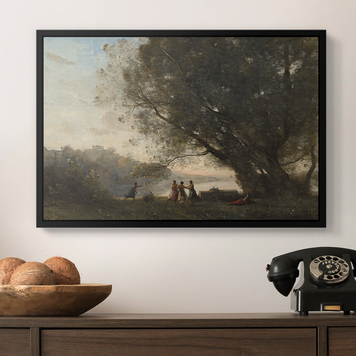 Dance Under the Trees at the Edge of the Lake, c. 1865-1870 - Floater Framed Canvas Print