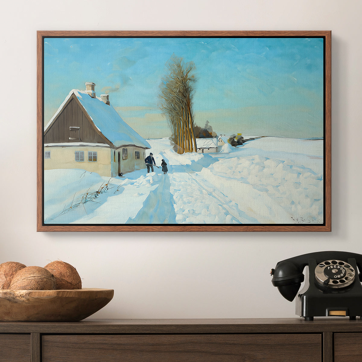 Shoveling Snow on a Beautiful Winter Day, c. 1898 - Floater Framed Canvas Print
