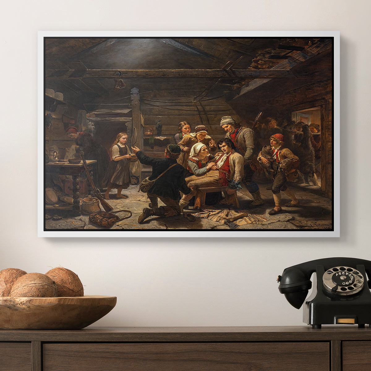 The Return of the Bear Hunter, 1856 - Floater Framed Canvas Print