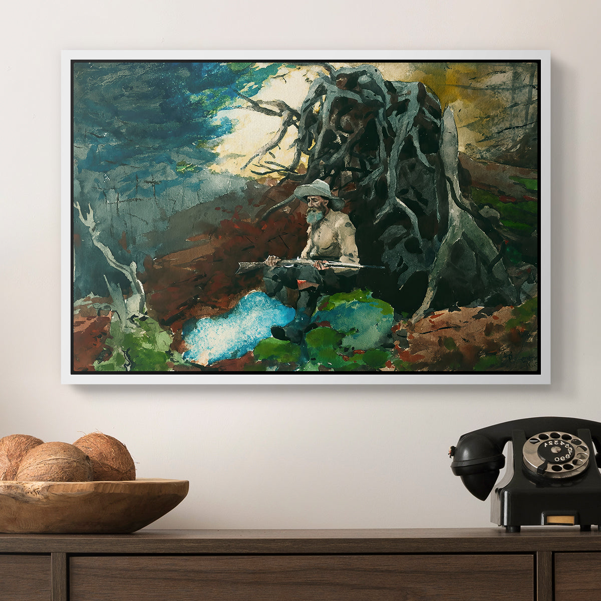 Campfire, Adirondacks, 1892 - Floater Framed Canvas Print