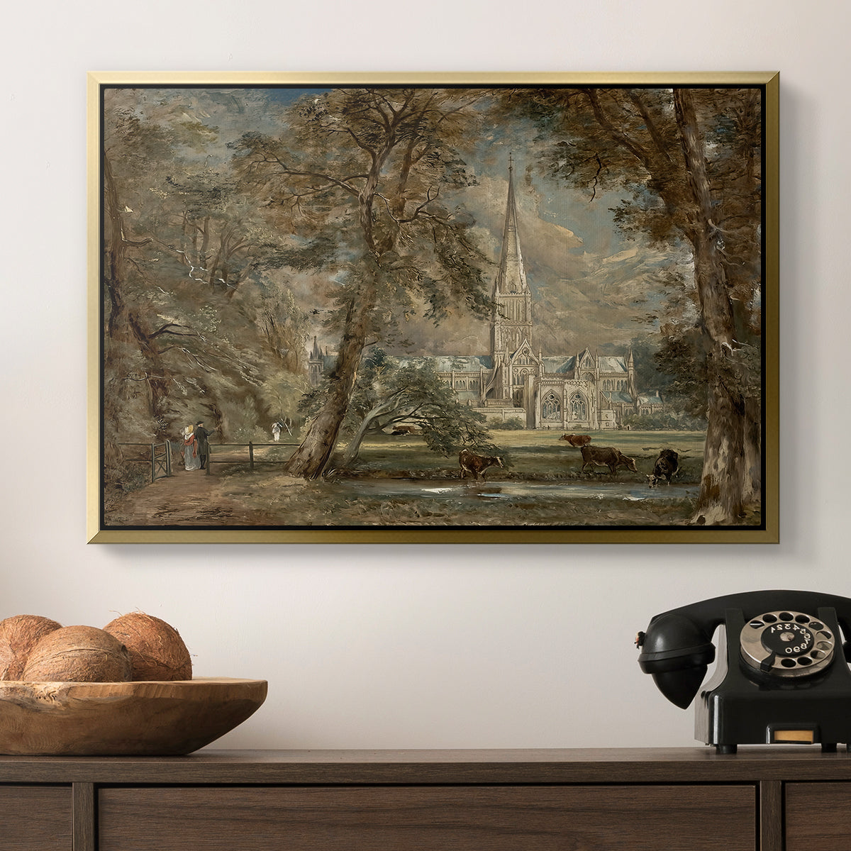 Salisbury Cathedral from the Bishop's Grounds, c. 1822-1823 - Floater Framed Canvas Print
