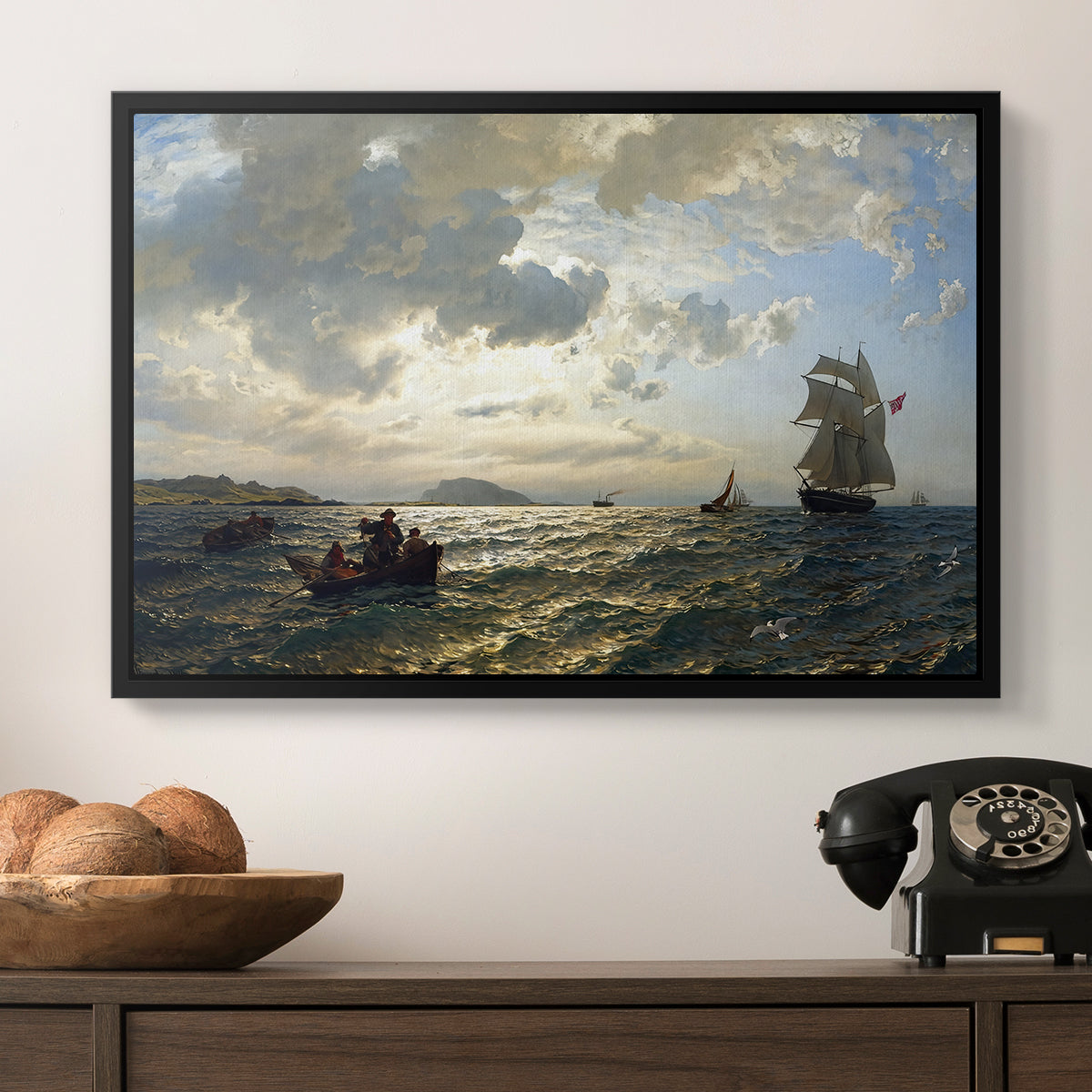 Fresh Breeze on the Norwegian Coast, 1876 - Floater Framed Canvas Print