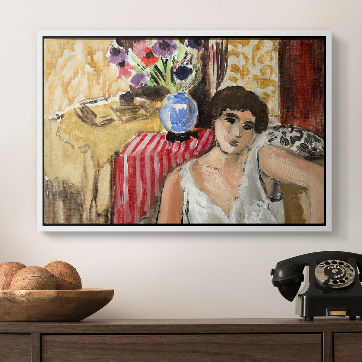 Woman Seated in an Armchair, c. 1920 - Floater Framed Canvas Print