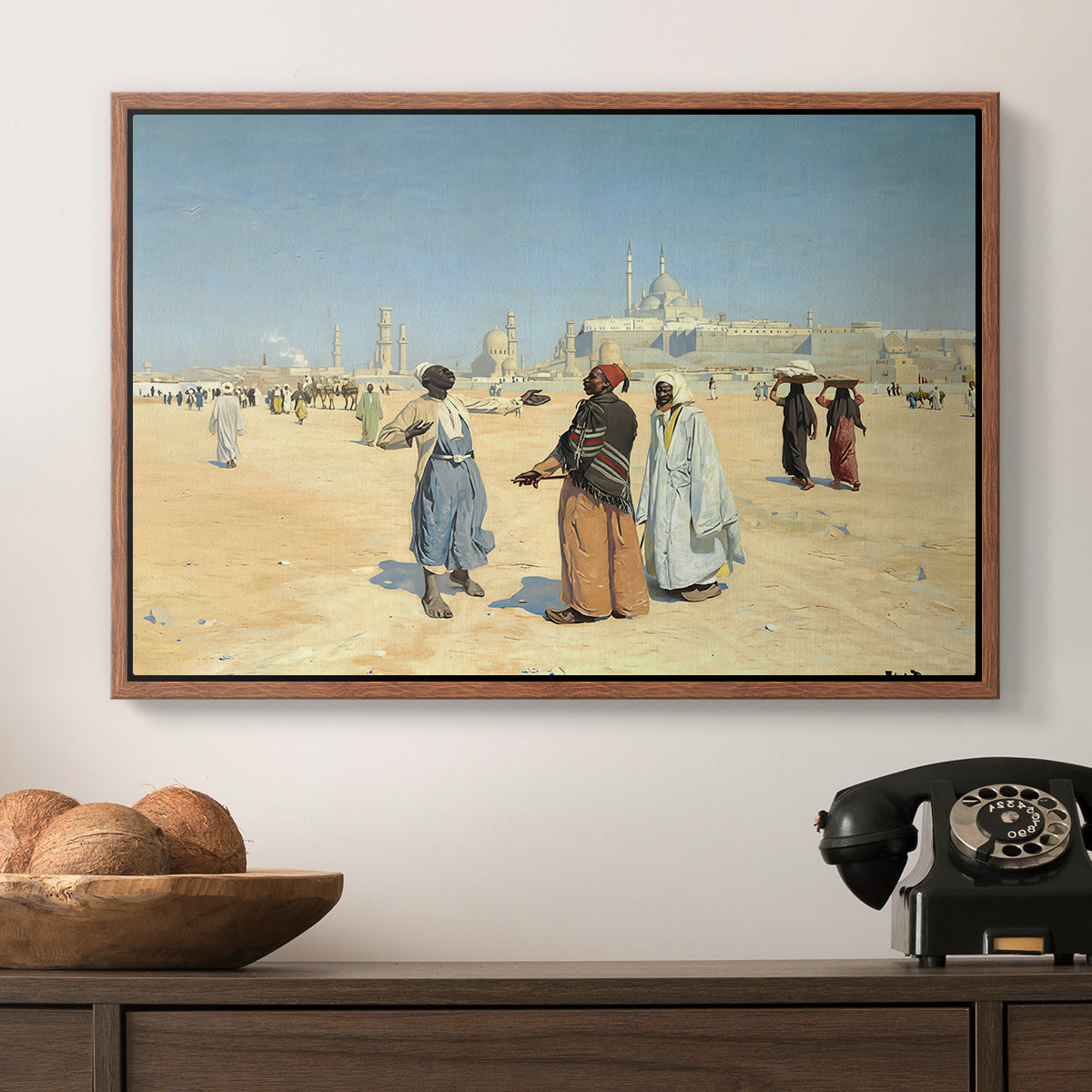 View from the Desert of Cairo with Citadel and Mamluk Tombs in the Background, c. 1889-1890 - Floater Framed Canvas Print