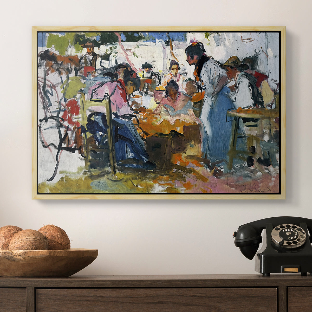 Net Menders in Valencia, 1909 - Floater Framed Canvas Print