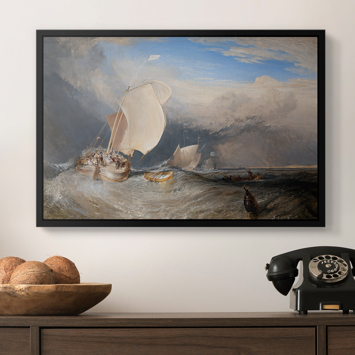Fishing Boats with Hucksters Bargaining for Fish, 1837-1838 - Floater Framed Canvas Print
