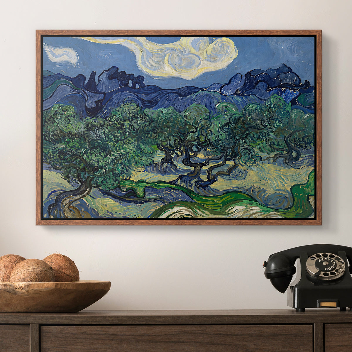 Olive Trees with the Alpilles in the Background, 1889 - Floater Framed Canvas Print