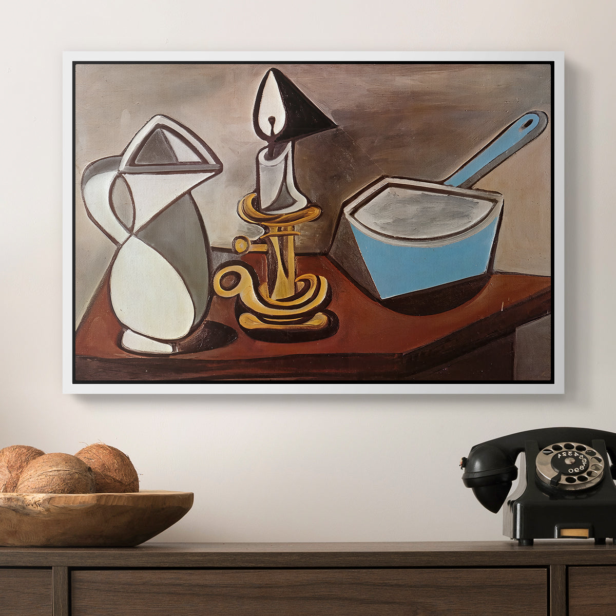 Jug, Candle, and Enamel Pan, 1950 - Floater Framed Canvas Print