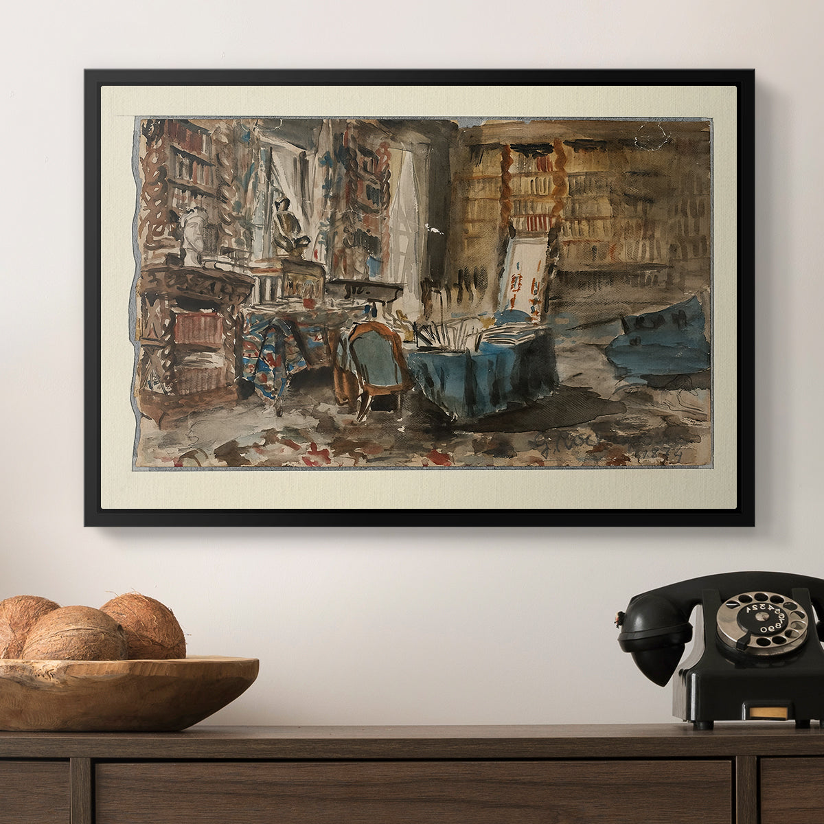 Cabinet de Flaubert à Croisset, 1874 - Floater Framed Canvas Print