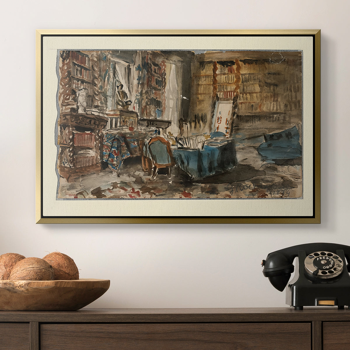 Cabinet de Flaubert à Croisset, 1874 - Floater Framed Canvas Print