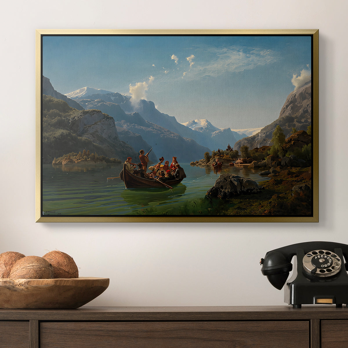 Bridal Procession on the Hardangerfjord, 1848 - Floater Framed Canvas Print