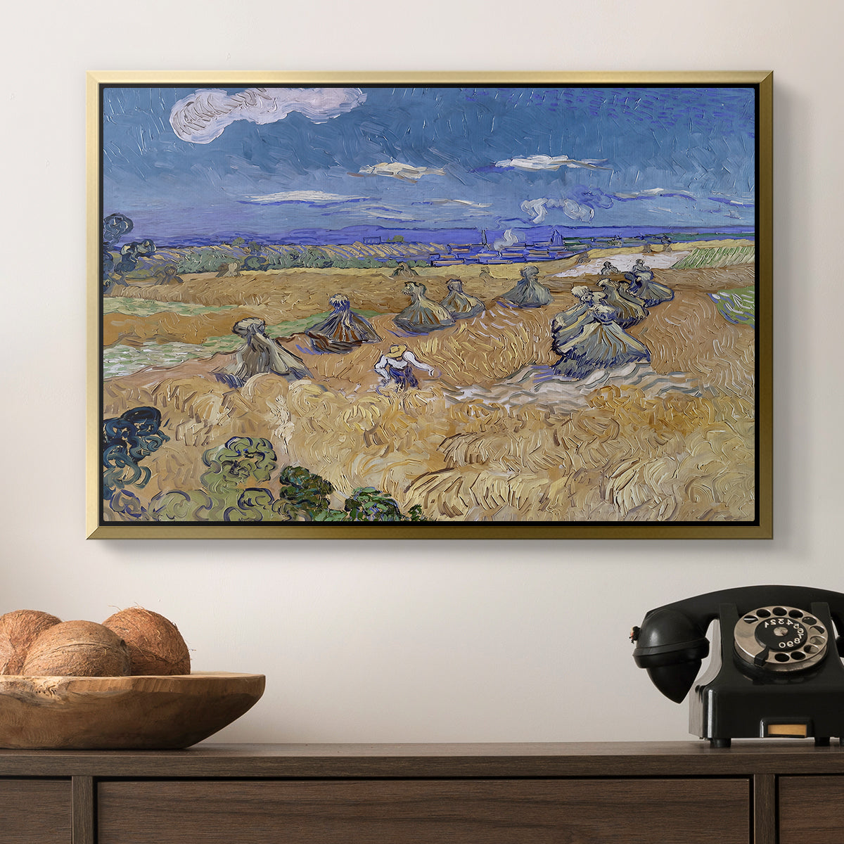 Wheat Field with Reaper, Auvers, 1888 - Floater Framed Canvas Print