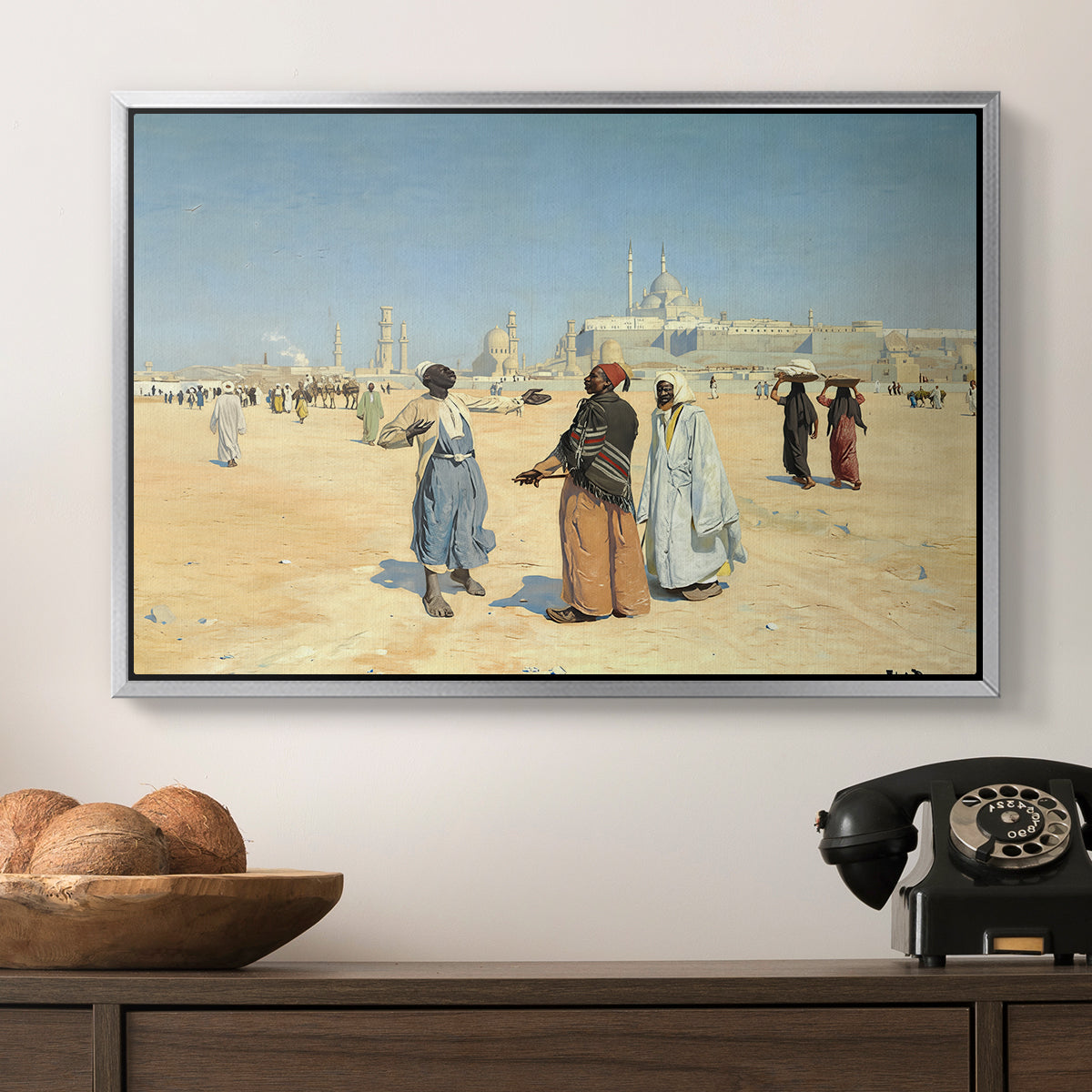 View from the Desert of Cairo with Citadel and Mamluk Tombs in the Background, c. 1889-1890 - Floater Framed Canvas Print