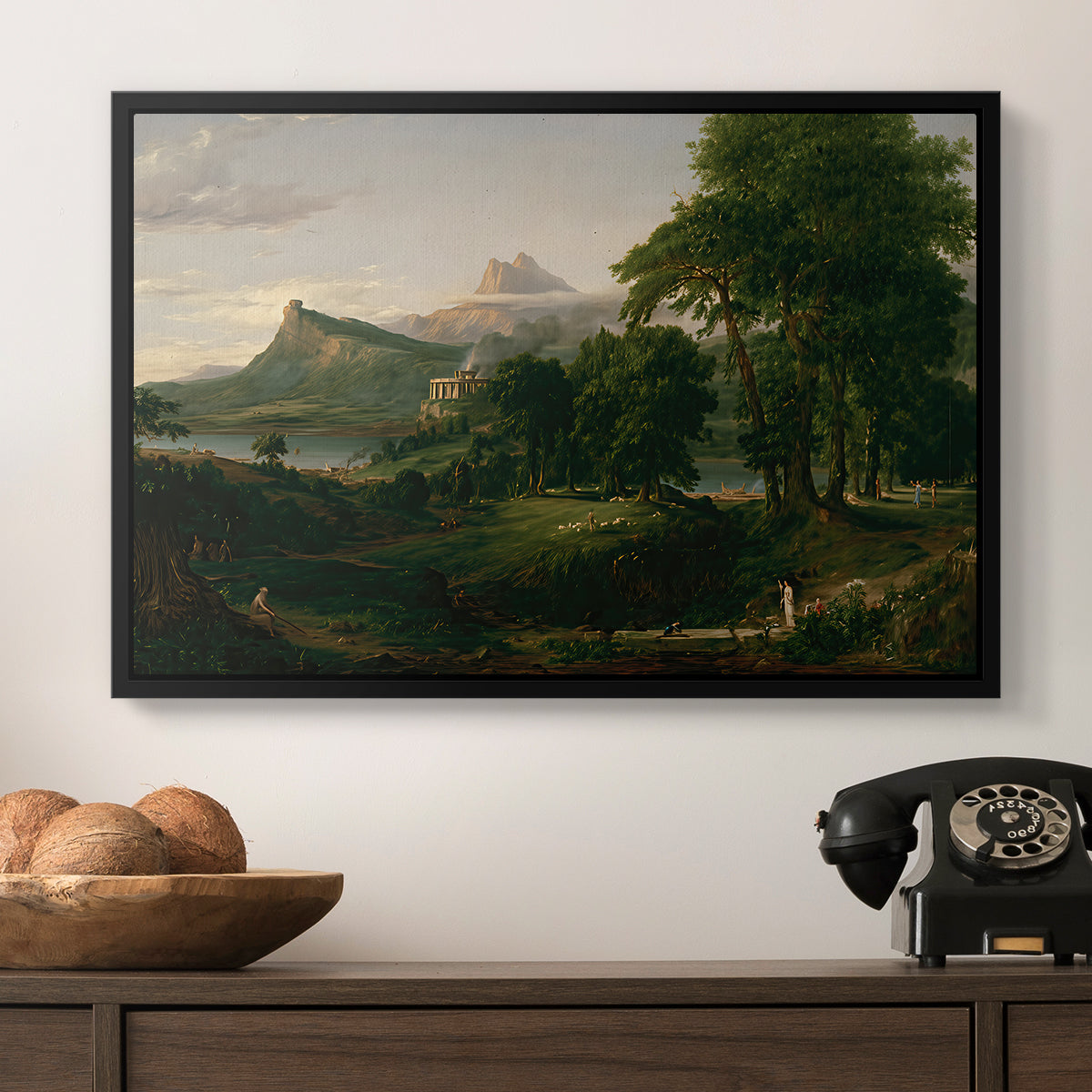 The Course of Empire: The Arcadian or Pastoral State, 1834 - Floater Framed Canvas Print