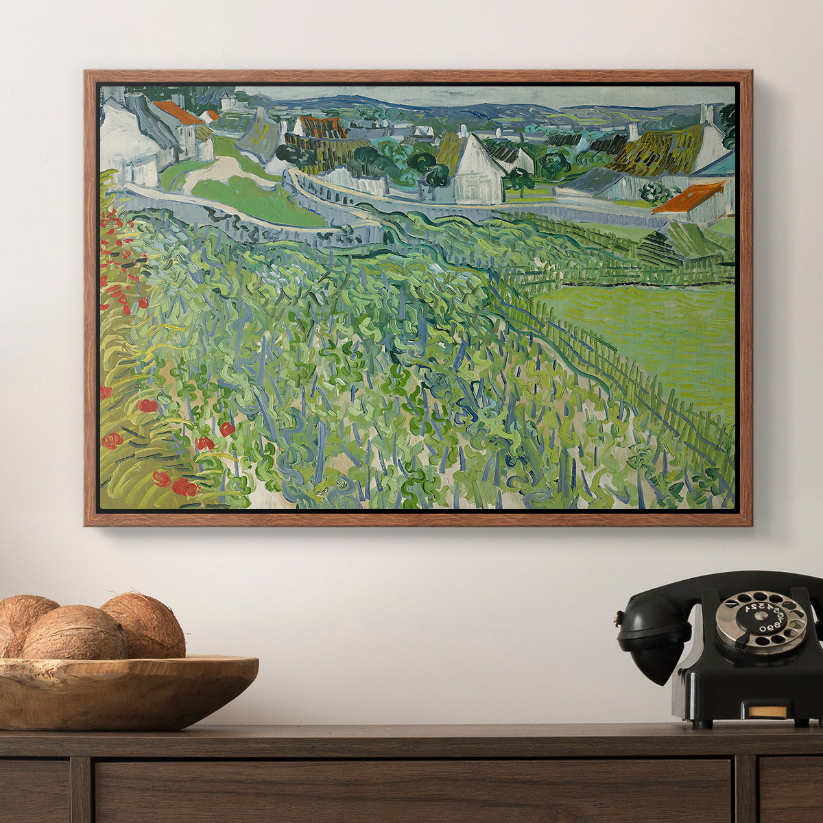 Vineyards at Auvers, 1890 - Floater Framed Canvas Print