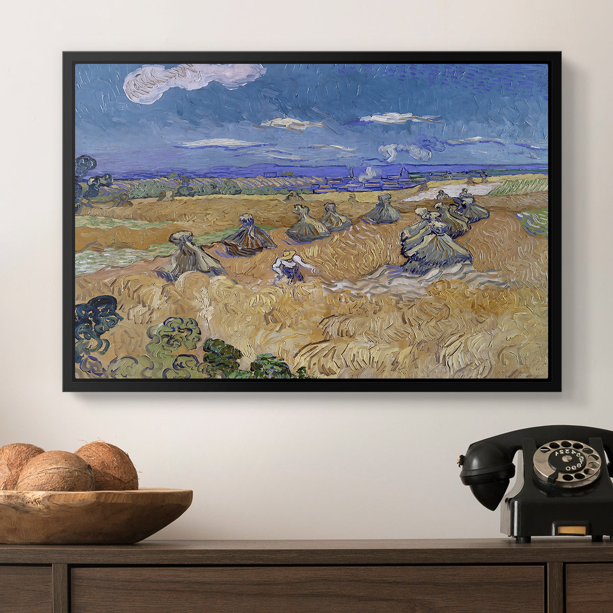 Wheat Field with Reaper, Auvers, 1888 - Floater Framed Canvas Print