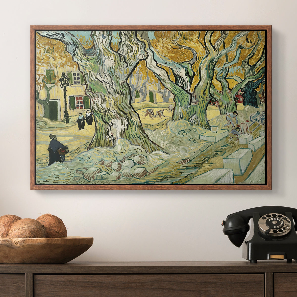 The Large Plane Trees (Road Menders at Saint-Rémy), 1889 - Floater Framed Canvas Print