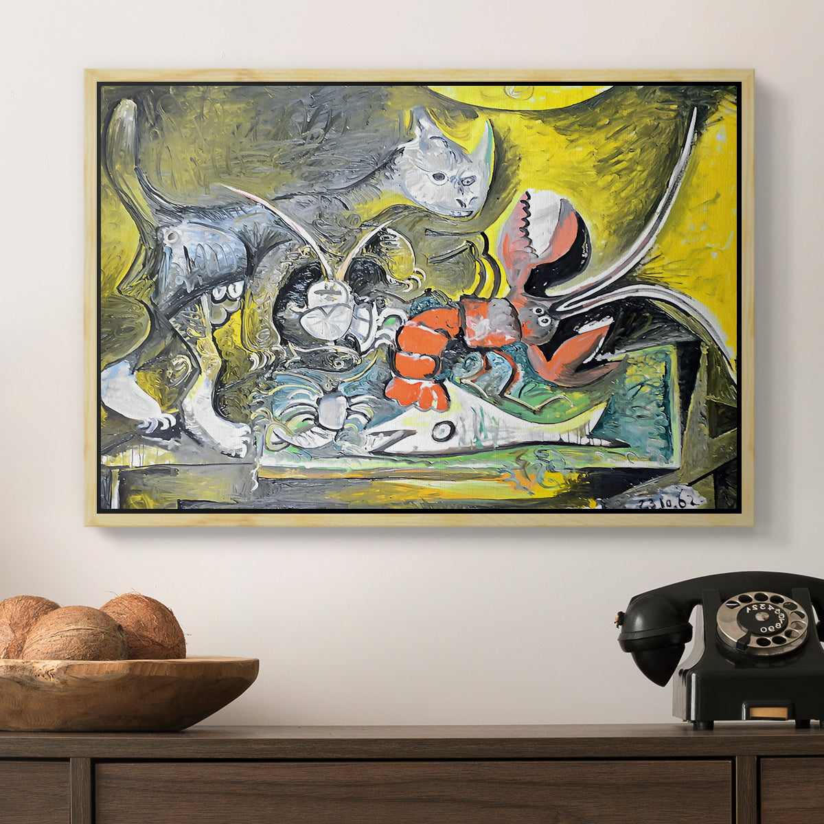 Still Life with Cat and Lobster, 1962 - Floater Framed Canvas Print