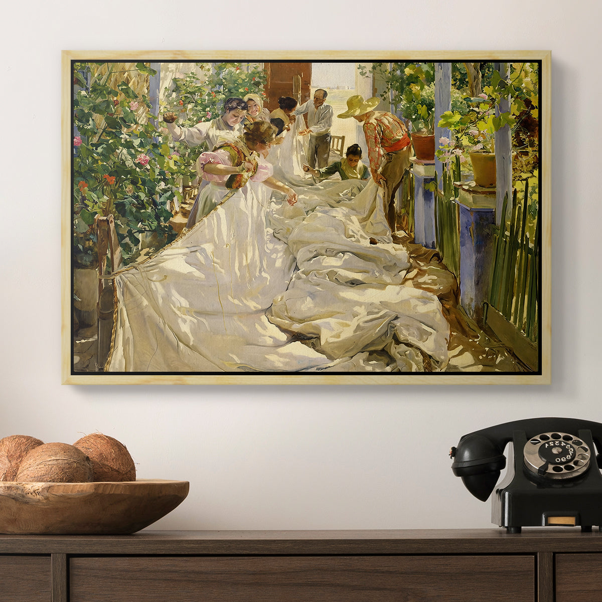 Sewing the Sail, 1896 - Floater Framed Canvas Print