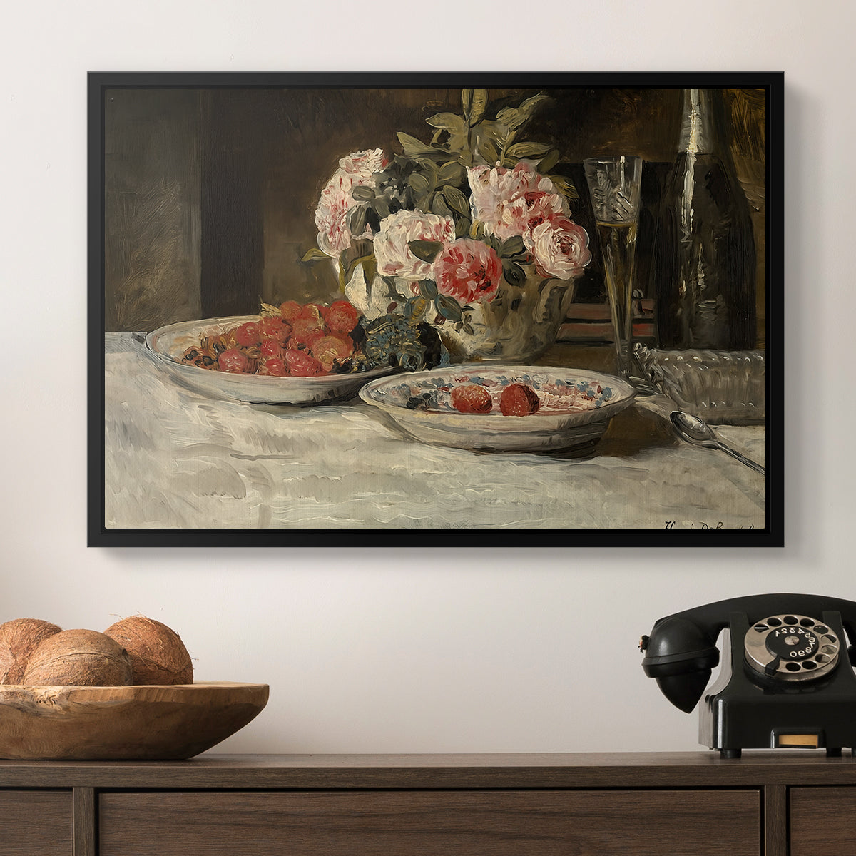 Strawberries and Champagne, c. 1881-1885 - Floater Framed Canvas Print