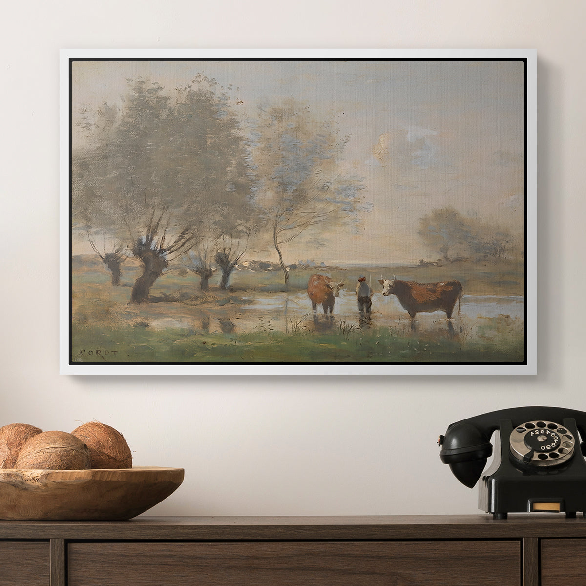 Cows in a Marshy Landscape, c. 1873-1874 - Floater Framed Canvas Print