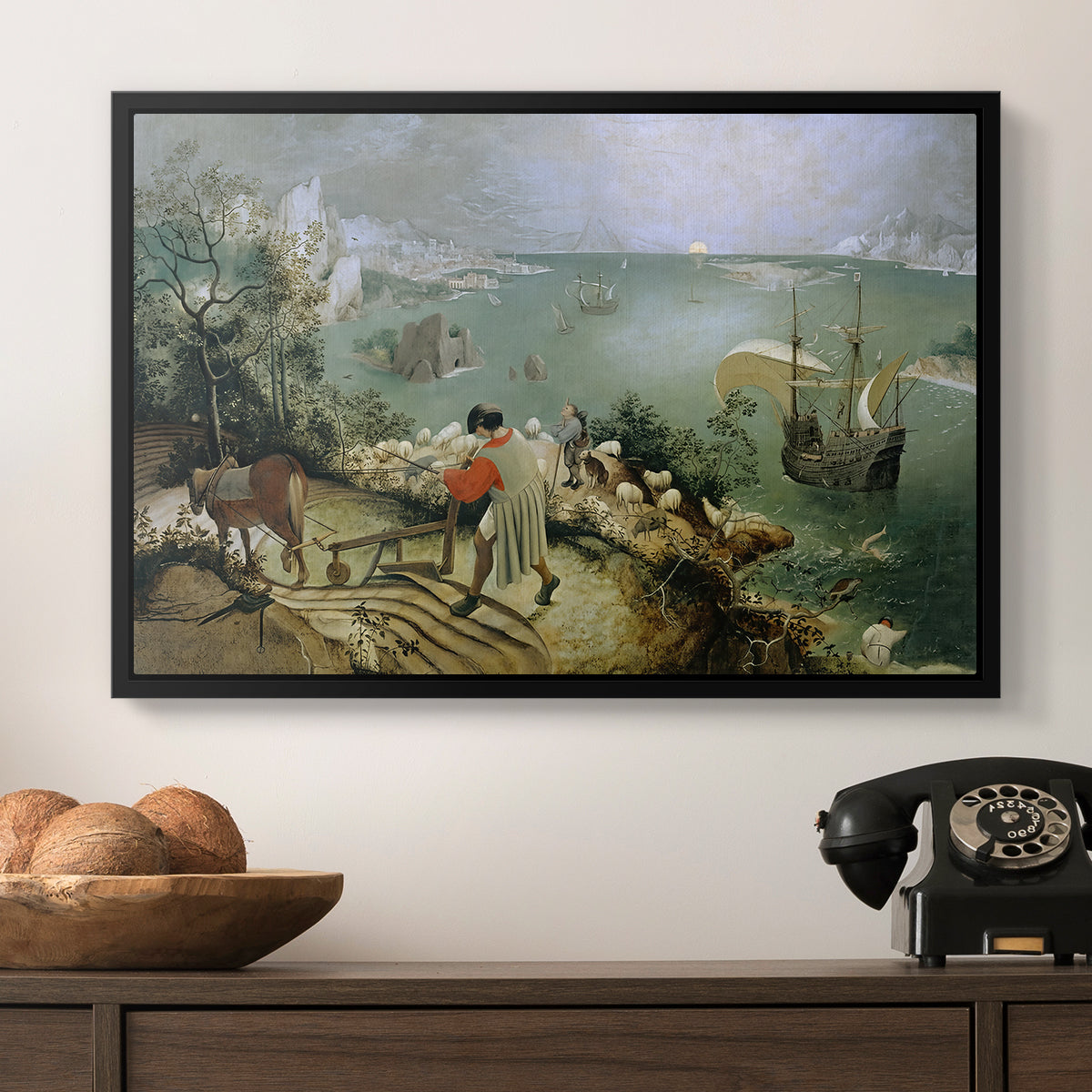 Landscape with the Fall of Icarus, c. 1560 - Floater Framed Canvas Print