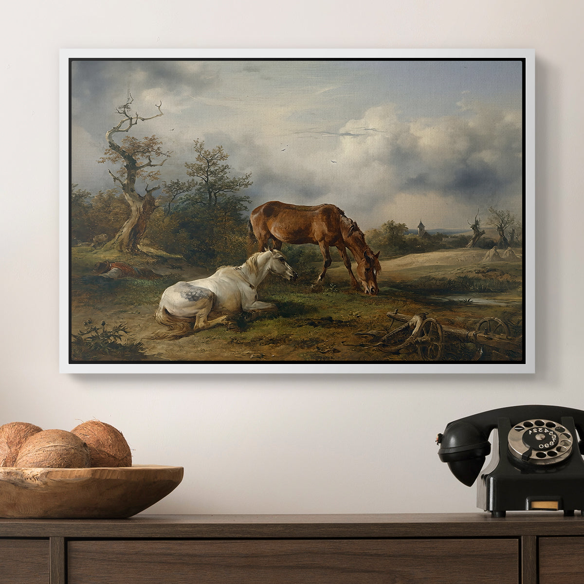 Two Horses on the Pasture, c. 1825 - Floater Framed Canvas Print