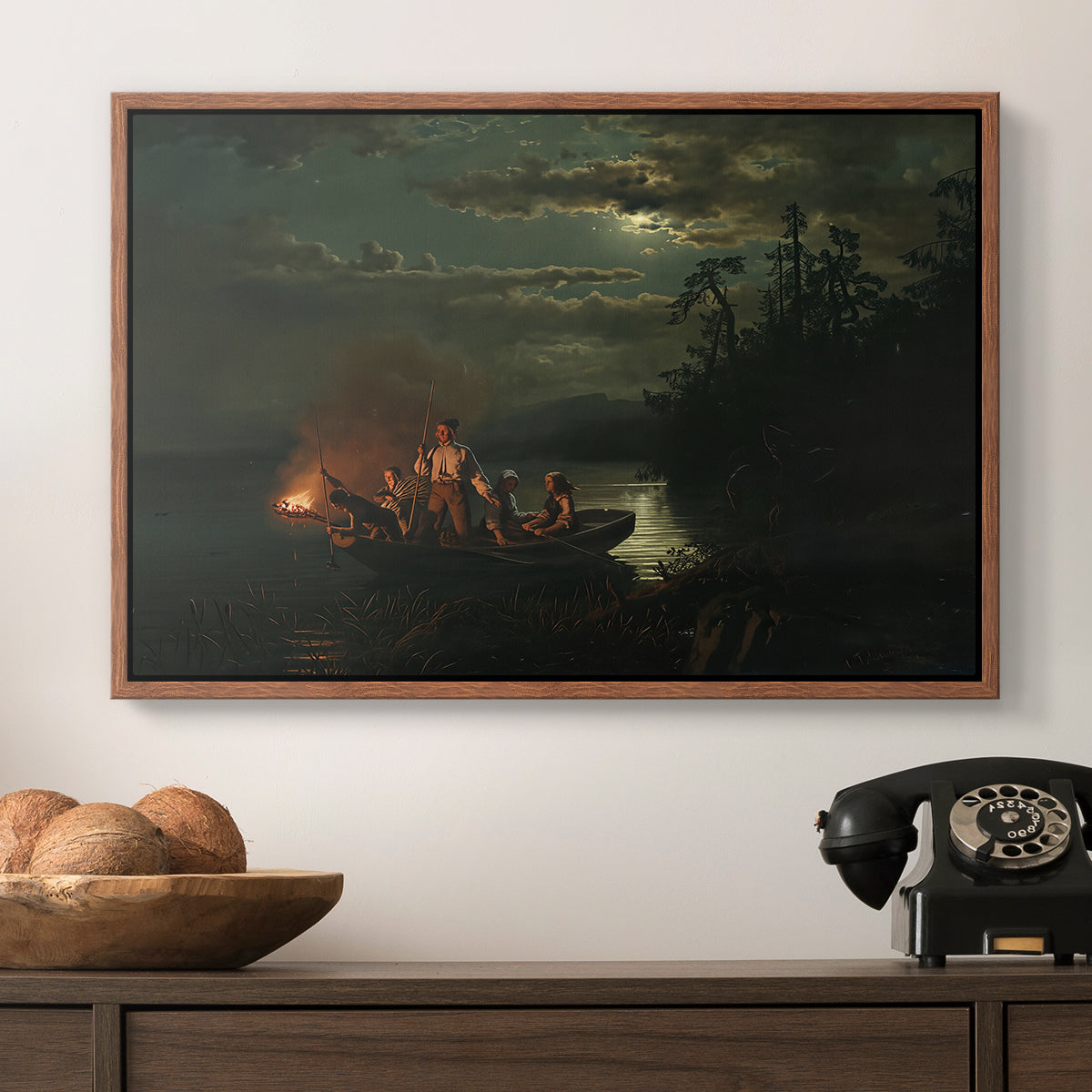 Spear Fishing on Lake Krøderen, 1851 - Floater Framed Canvas Print