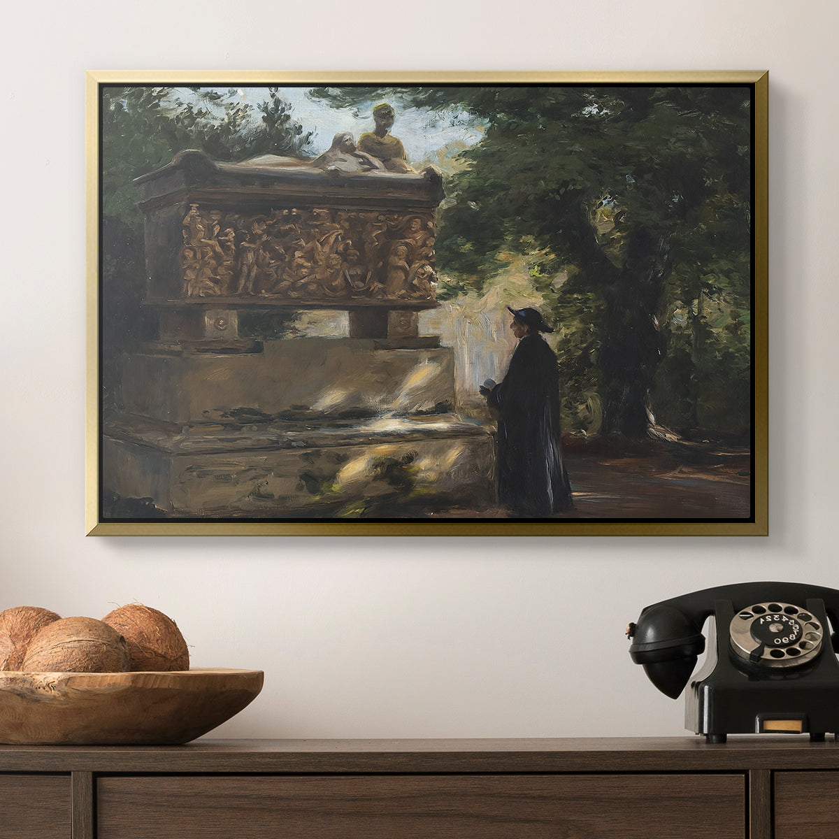A Catholic Priest in Front of a Sarcophagus, c. 1857 - Floater Framed Canvas Print