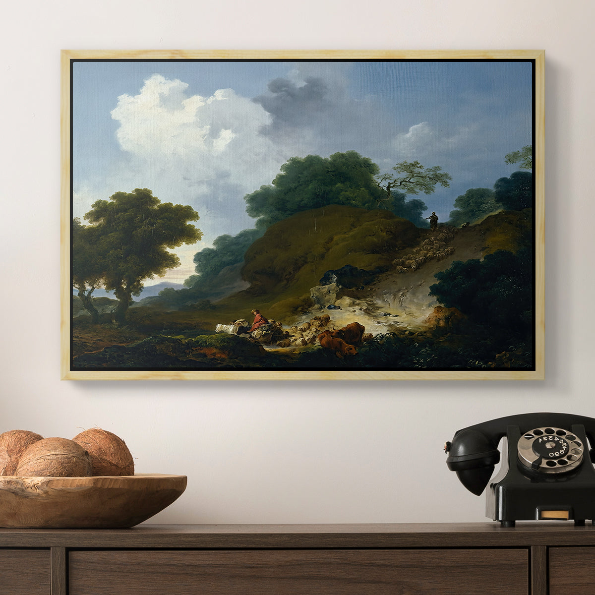 Landscape with Shepherds and Flock of Sheep, c. 1763-1765 - Floater Framed Canvas Print