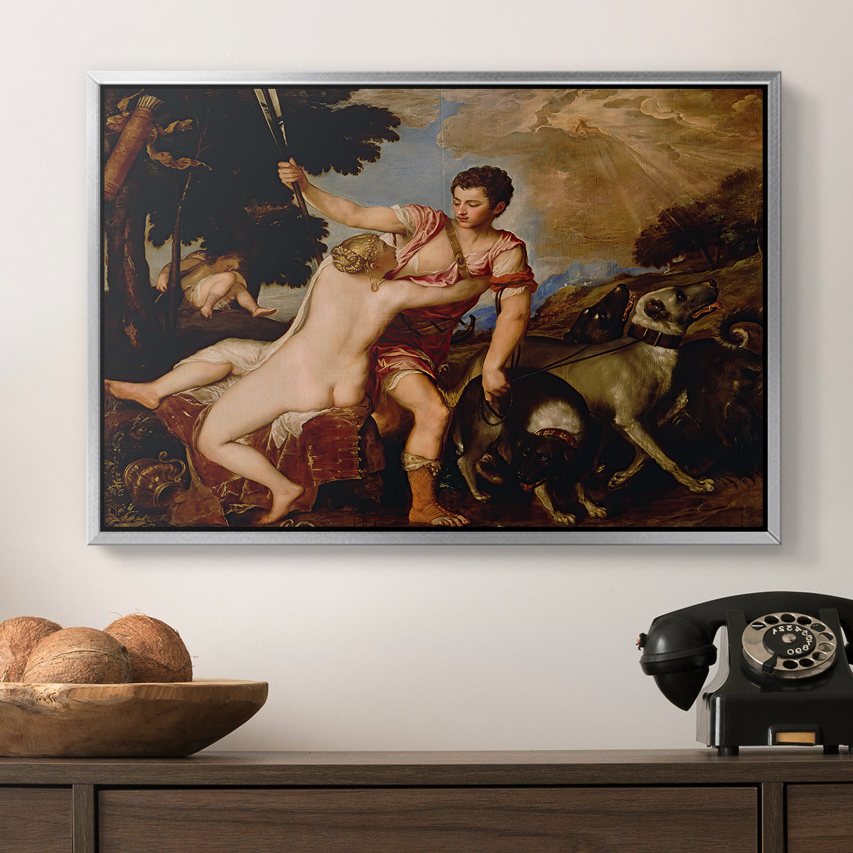 Venus and Adonis, 1554 - Floater Framed Canvas Print