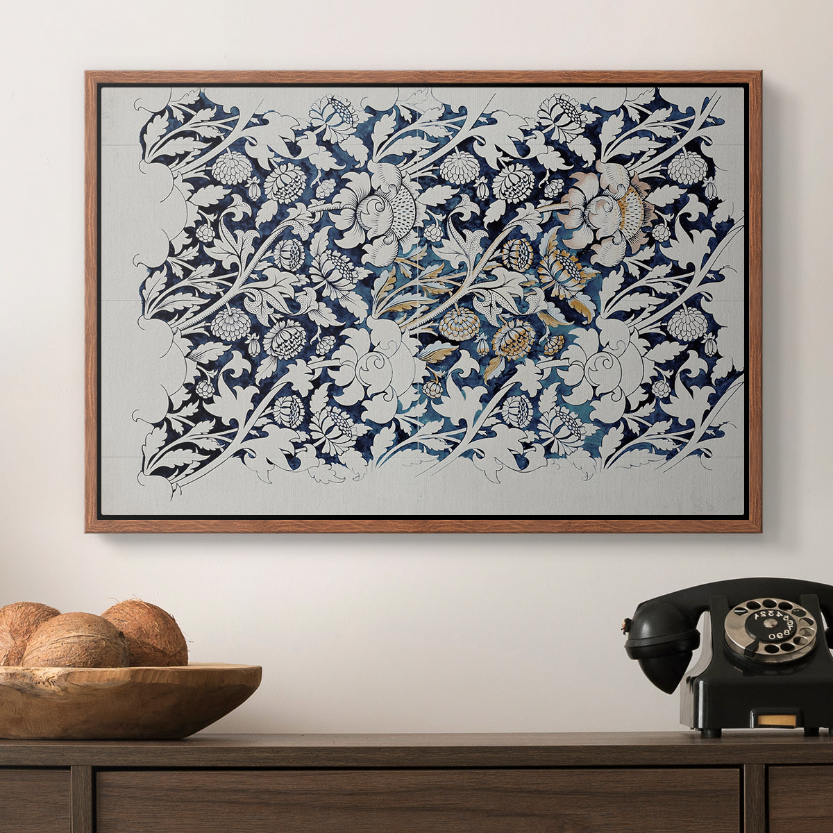 Watercolour for Printed Fabric Design: Wey, c. 1882-1883 - Floater Framed Canvas Print