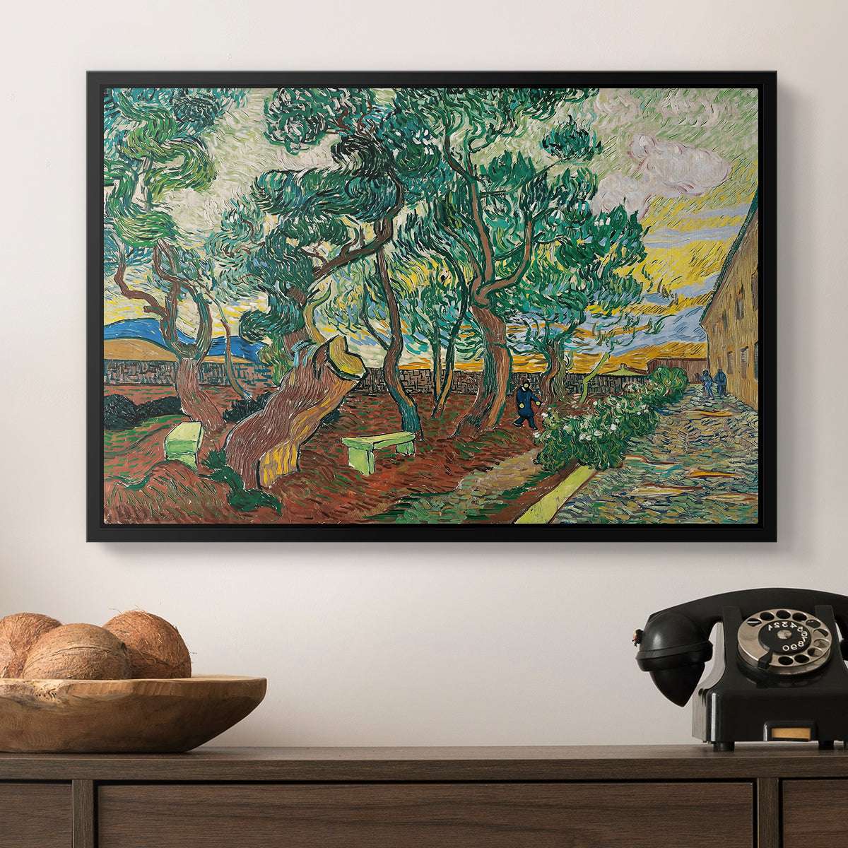 The Garden of Saint-Paul Hospital, 1889 - Floater Framed Canvas Print