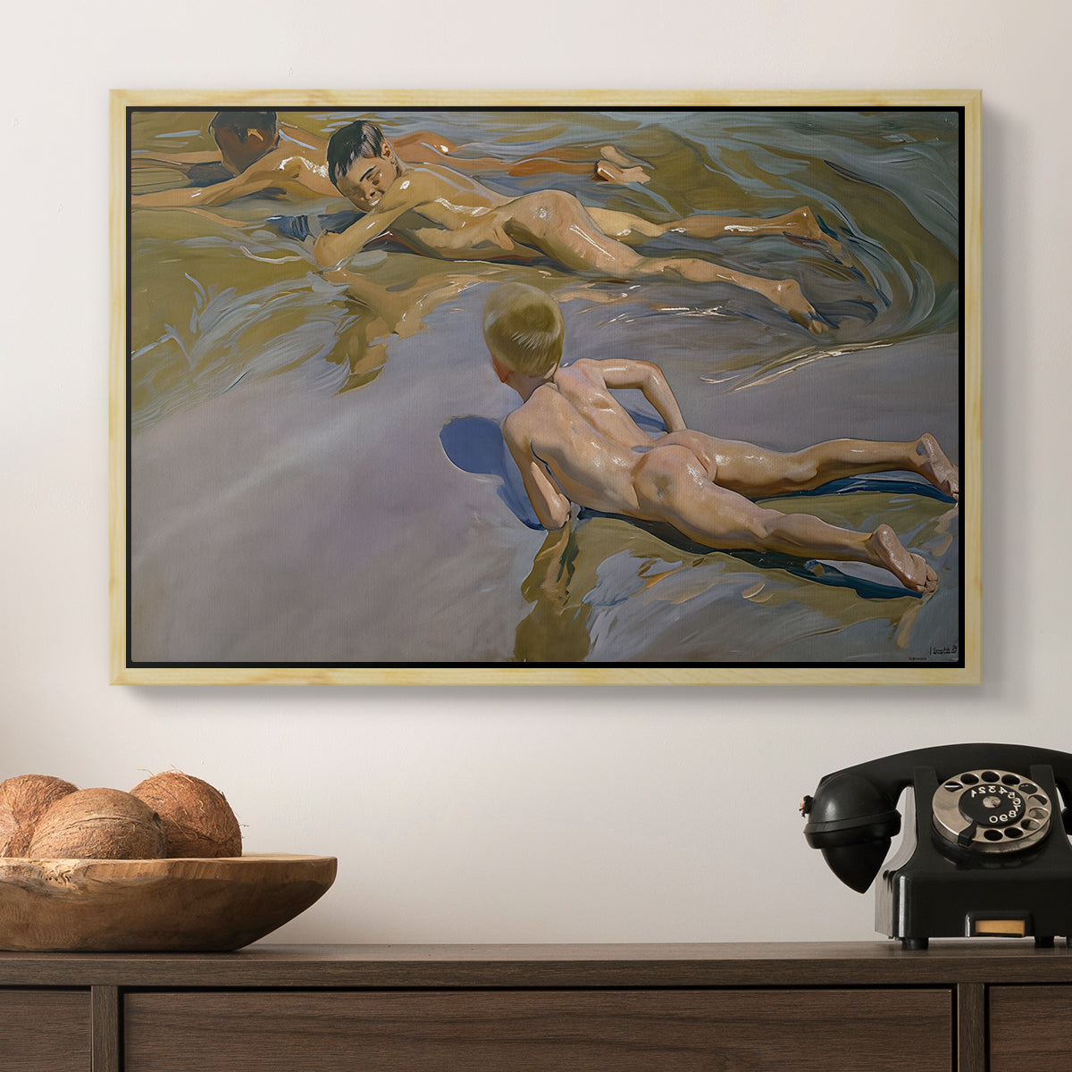 Boys on the Beach, 1910 - Floater Framed Canvas Print