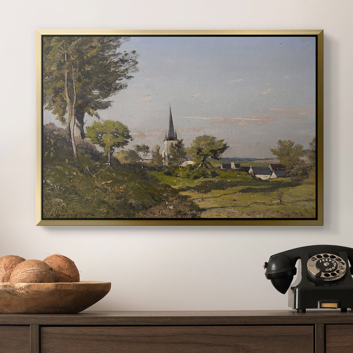Village Landscape with Church, 1891 - Floater Framed Canvas Print