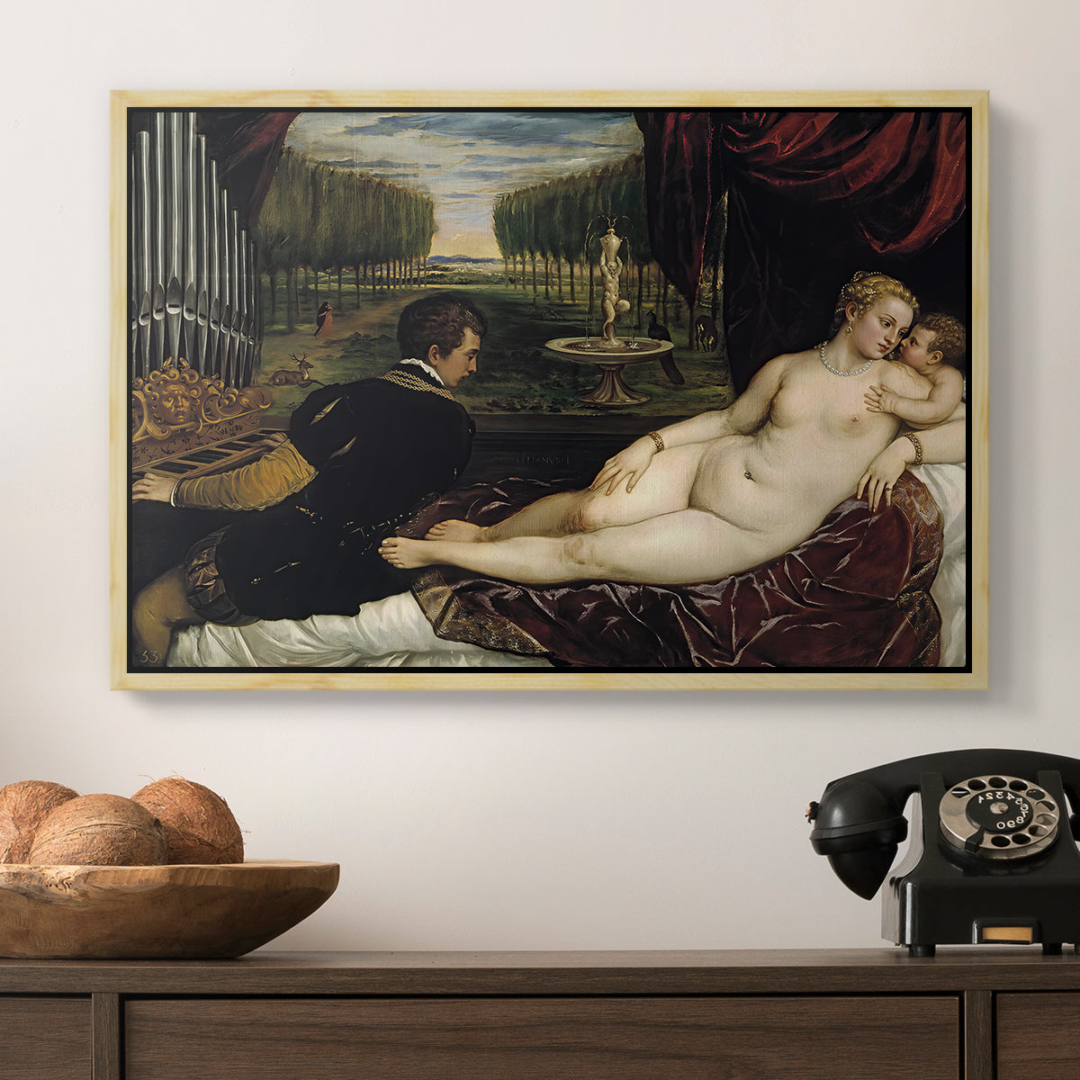 Venus with an Organist and Cupid, c. 1555 - Floater Framed Canvas Print