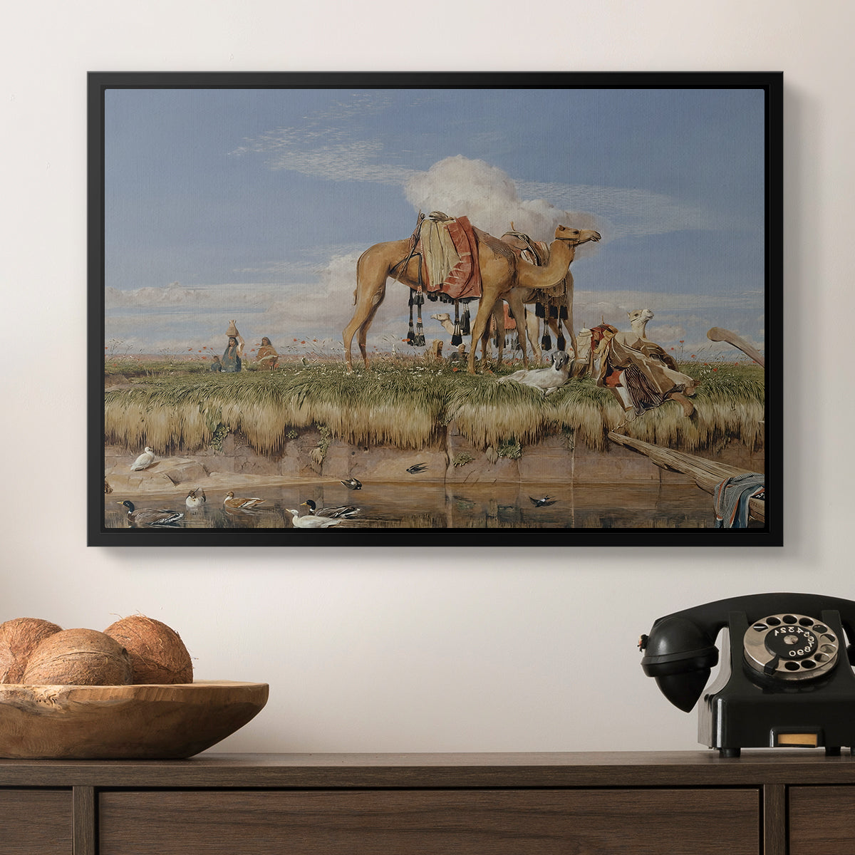 On the Banks of the Nile, Upper Egypt, 1876 - Floater Framed Canvas Print