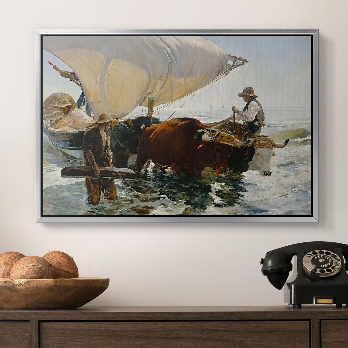 The Return from Fishing: Hauling the Boat, 1894 - Floater Framed Canvas Print