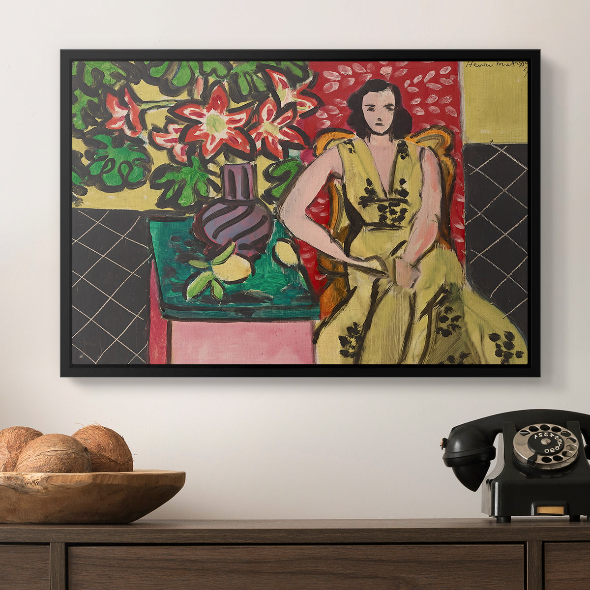 Seated Woman with a Vase of Amaryllis, 1941 - Floater Framed Canvas Print