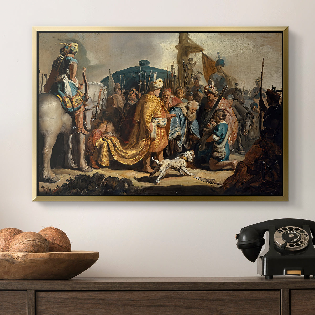 David with Goliath's Head in front of Saul, for Rembrandt, 1627 - Floater Framed Canvas Print