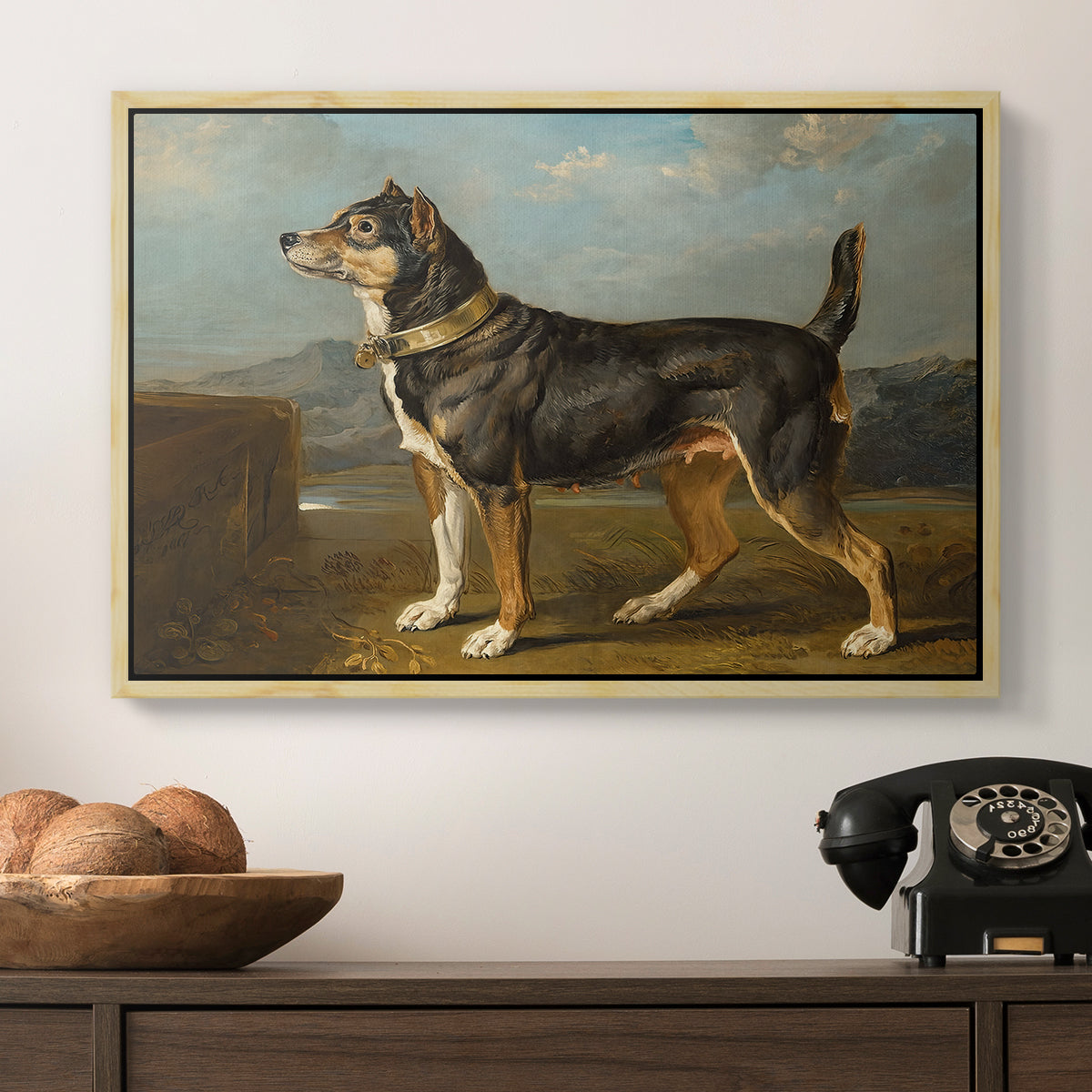 A Terrier in a Landscape, c. 1811 - Floater Framed Canvas Print