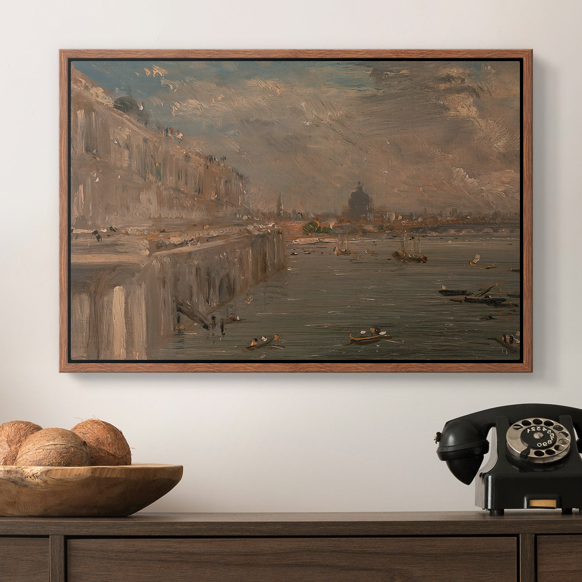 Somerset House Terrace from Waterloo Bridge, c. 1819 - Floater Framed Canvas Print