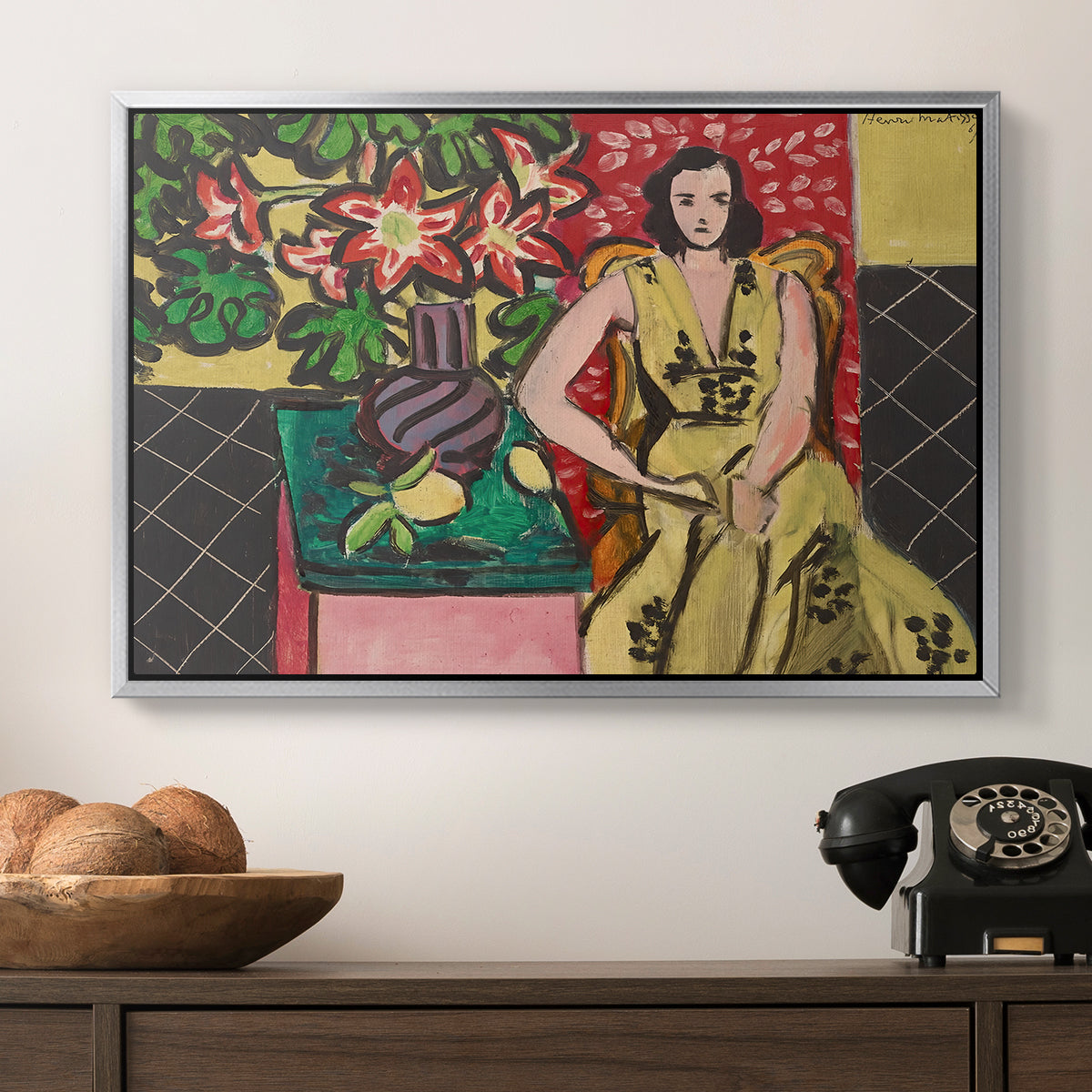 Seated Woman with a Vase of Amaryllis, 1941 - Floater Framed Canvas Print