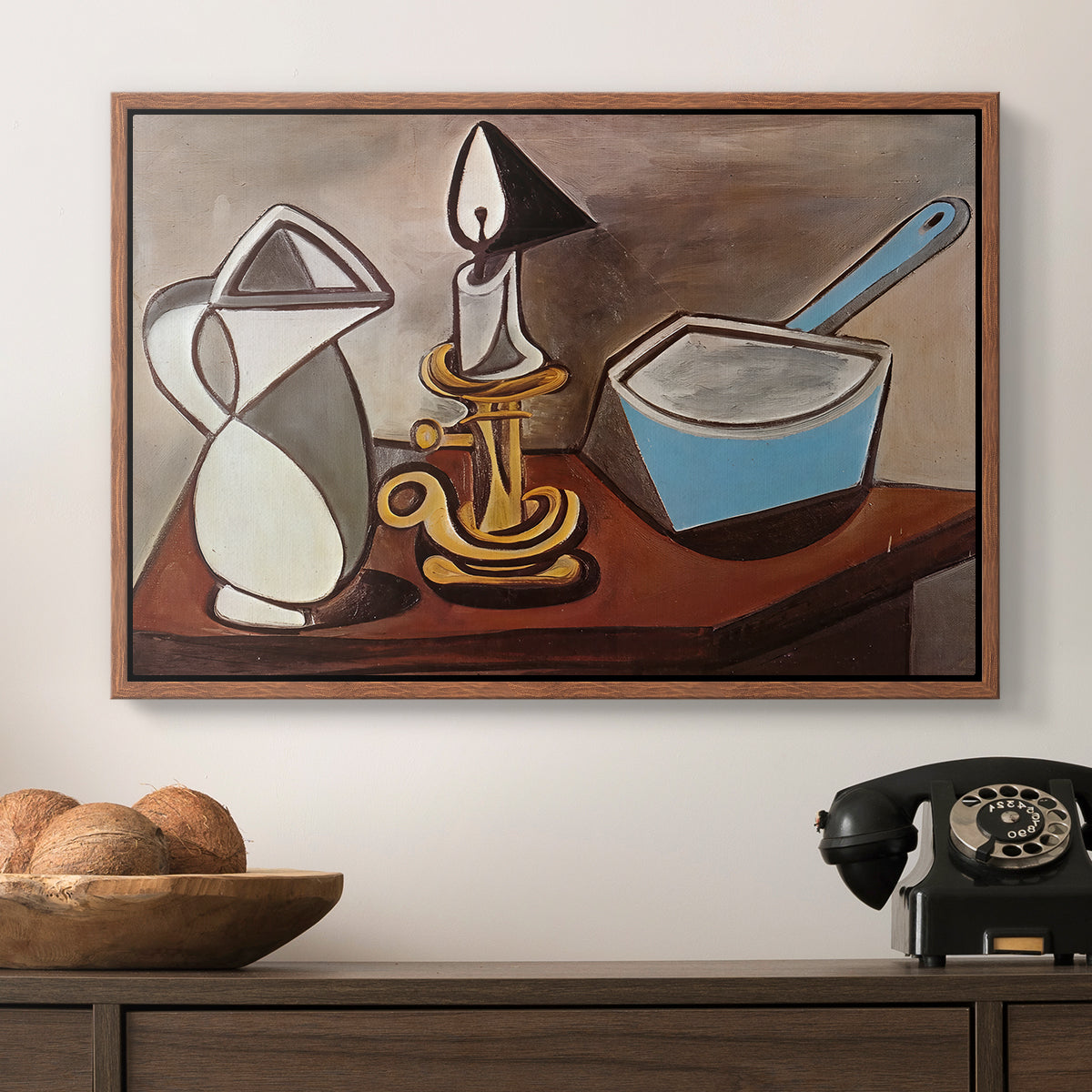 Jug, Candle, and Enamel Pan, 1950 - Floater Framed Canvas Print