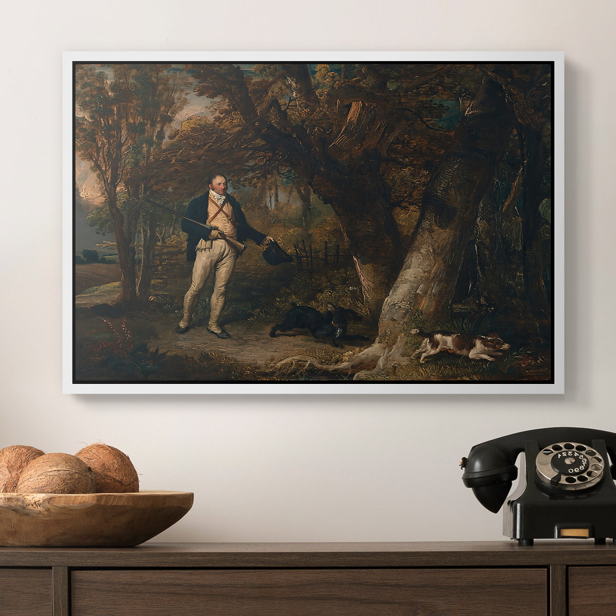 The Reverend Thomas Levett and Favourite Dogs, Cock-Shooting, 1811 - Floater Framed Canvas Print
