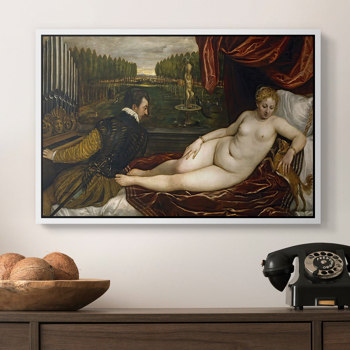 Venus with an Organist and a Dog, c. 1550 - Floater Framed Canvas Print