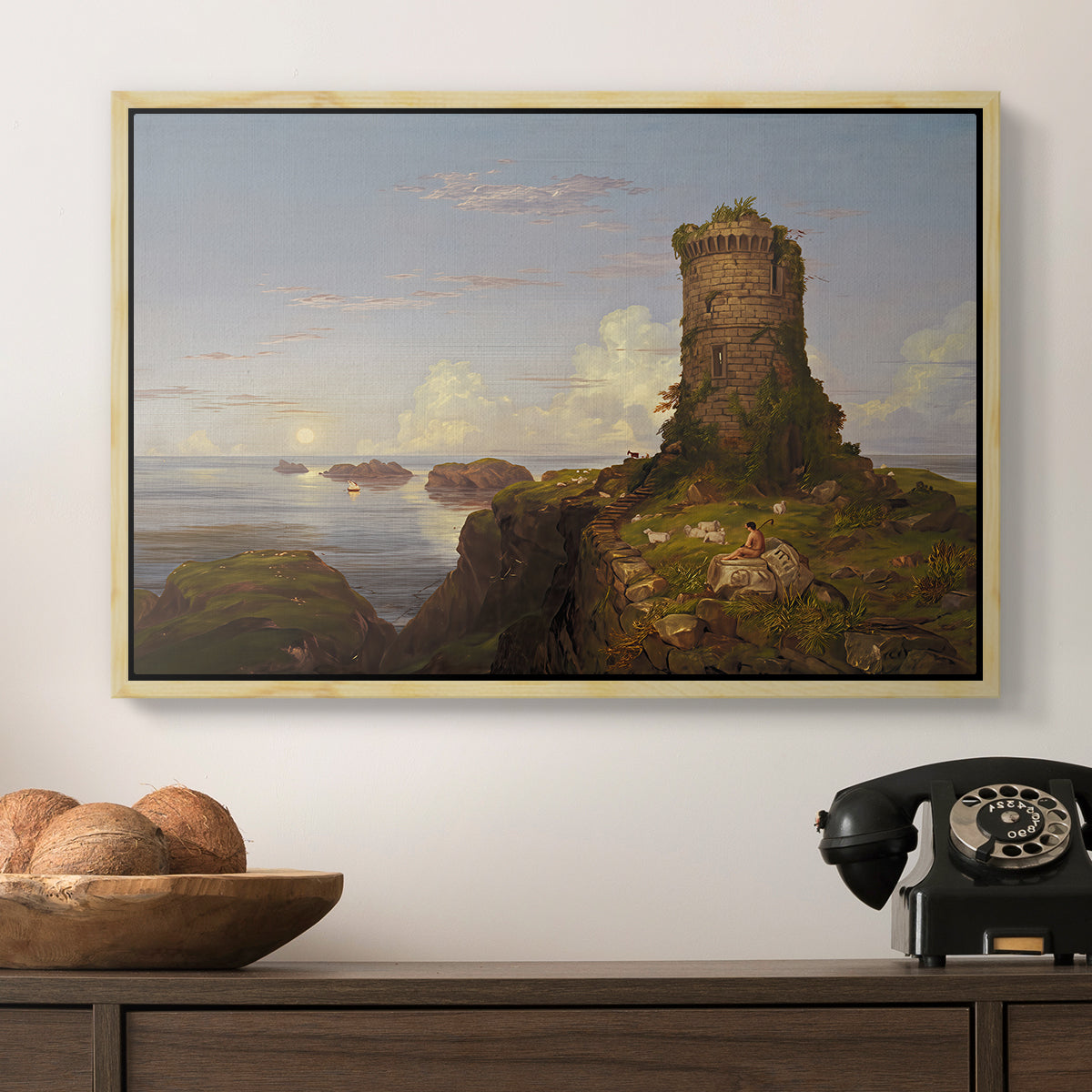 Italian Coast Scene with Ruined Tower, 1838 - Floater Framed Canvas Print