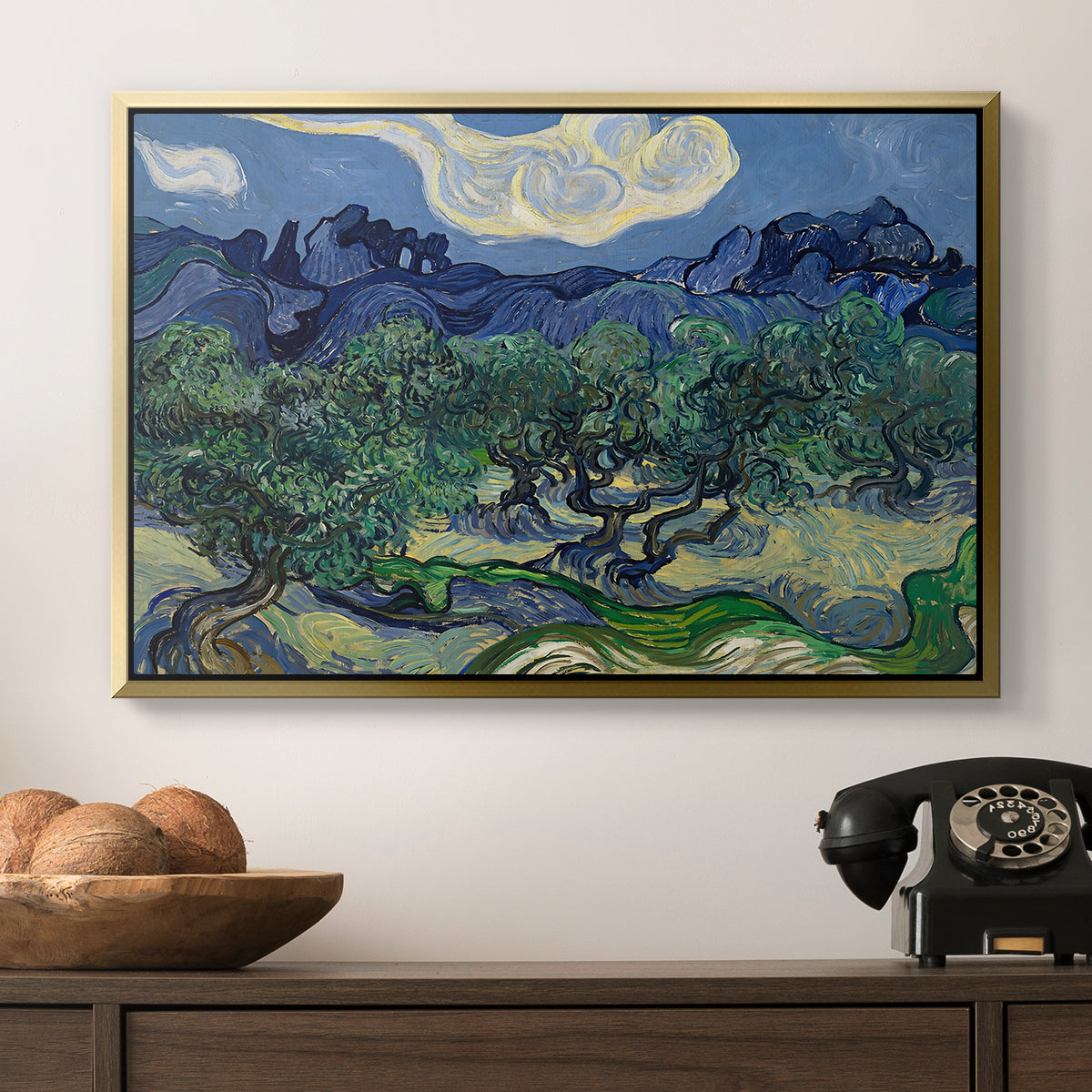 Olive Trees with the Alpilles in the Background, 1889 - Floater Framed Canvas Print