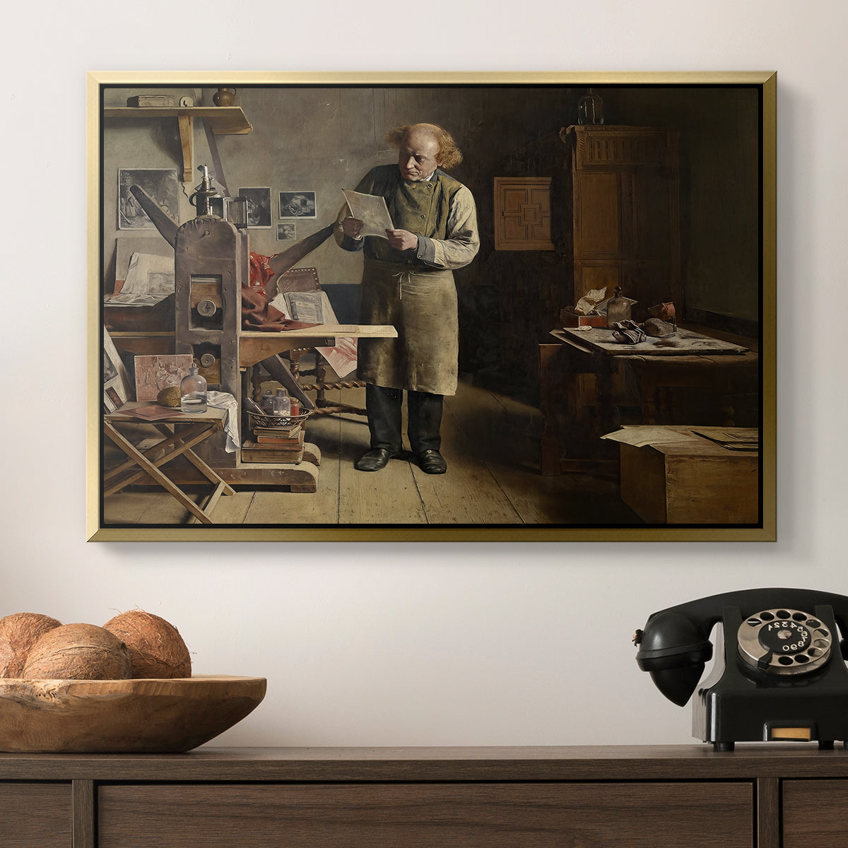 The Plate Printer, 1875 - Floater Framed Canvas Print